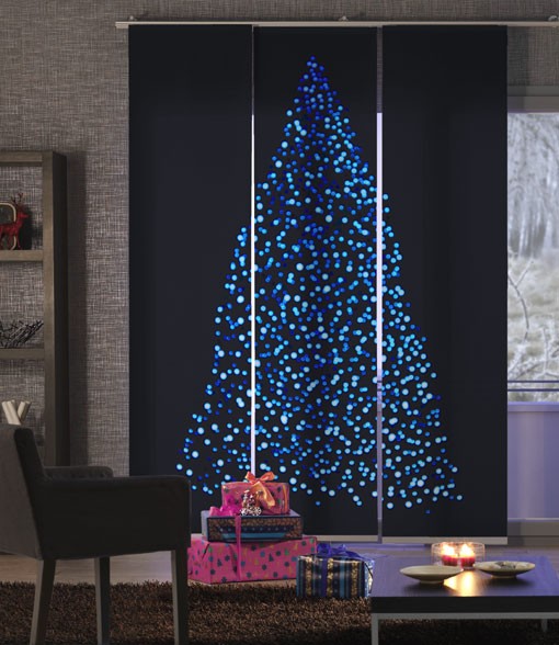 Weihnachtsbaum X-Mas blau anthrazit Schiebegardine 3-teiliges Set